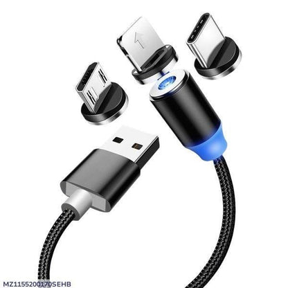 : 3 - in - 1 Magnetic Fast Charging Cable | Micro Usb, Type - c & Iphone | 360° Rotation | LED - TACHNBEAUTY