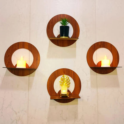 Set of 4 Wooden Round Wall Shelves | Home Decor Circle Display Rack for Living Room Bedroom I Decoration Pieces I Decoration Item For Home - TACHNBEAUTY