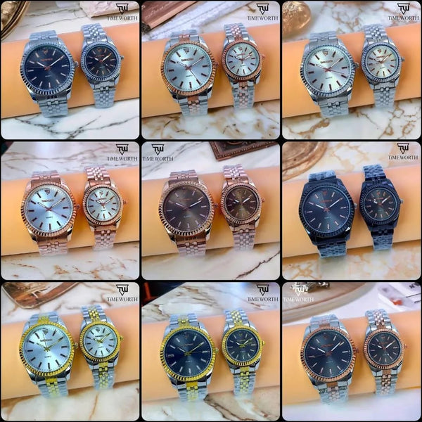 Stylish Unisex Silver Chain Strap Quartz Watch - 2 Pcs Analogue Couple Watches - TACHNBEAUTY