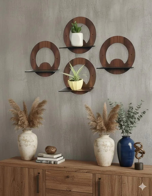 Set of 4 Wooden Round Wall Shelves | Home Decor Circle Display Rack for Living Room Bedroom I Decoration Pieces I Decoration Item For Home - TACHNBEAUTY